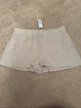 High-Waist Linen-Blend Women’s Shorts in Light Beige